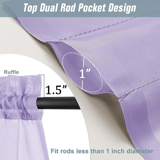 Lavender Sheer Curtains for Window 72 inches Long 2 Panels Set, Soft Airy Modern Light Filtering Sheer Curtains for Living Room Bedroom, Dual Rod Pocket Solid Window Drapes, 2x42Wx72L inches