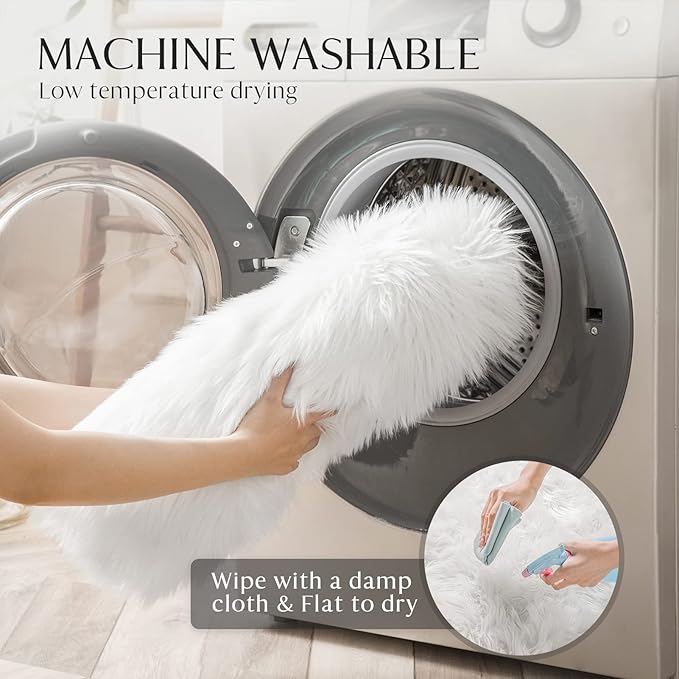 Ashler Faux Fur Rug, Black Area Rugs, Fluffy Sheepskin Fur Rug, Fuzzy Ultra Soft 2 x 6 Ft Rugs, Machine Washable Shag Rug, Nursery Throw Rugs for Bed, Living, Kids Room