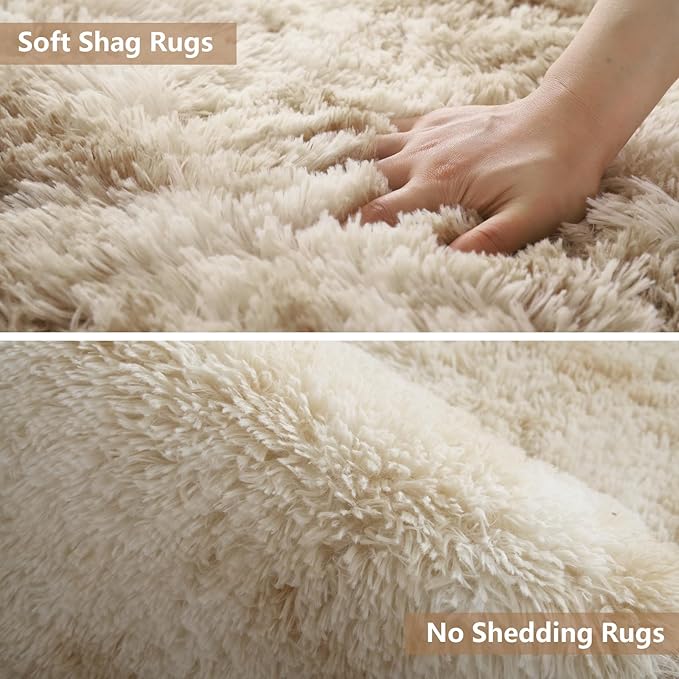 Shag Area Rugs for Bedroom Living Room,8X10 Ultra Soft Fluffy Area Rugs for Dorm, Indoor Carpet Nursery Rugs for Kids Girls Room Home Decor,Camel