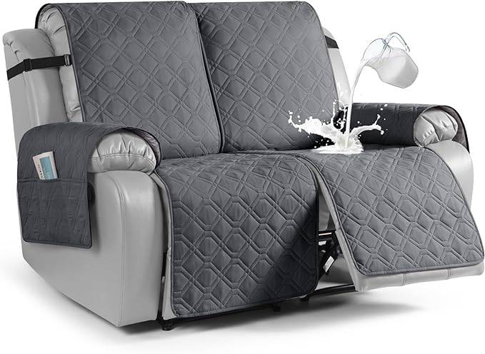 VANSOFY Waterproof Recliner Couch Covers, Sofa Covers 1-Piece Washable Reclining Sofa Cover Non-Slip Furniture Protector with Elastic Straps Pocket for Dogs, Pets(Dark Gray,Oversized 2 Seater)
