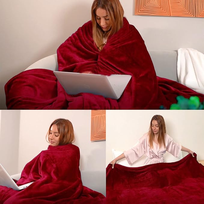 JIAHANNHA Red Throw Blanket Fleece Blanket 60"x80",Super Soft Cozy Plush Throw Blanket for Couch Sofa Bed,Warm and Lightweight Bed Blankets for Adults
