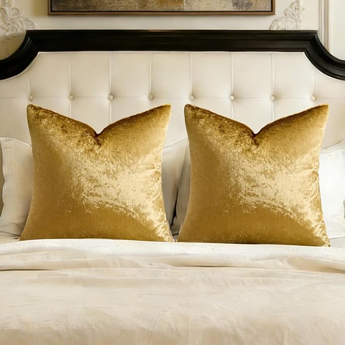 GIGIZAZA Gold Velvet Pillow Covers 26x26, Pack of 2 Throw Pillows Square Covers Modern Decorative Big Pillows Cases for Living Room Couch Vintage Cushion Covers
