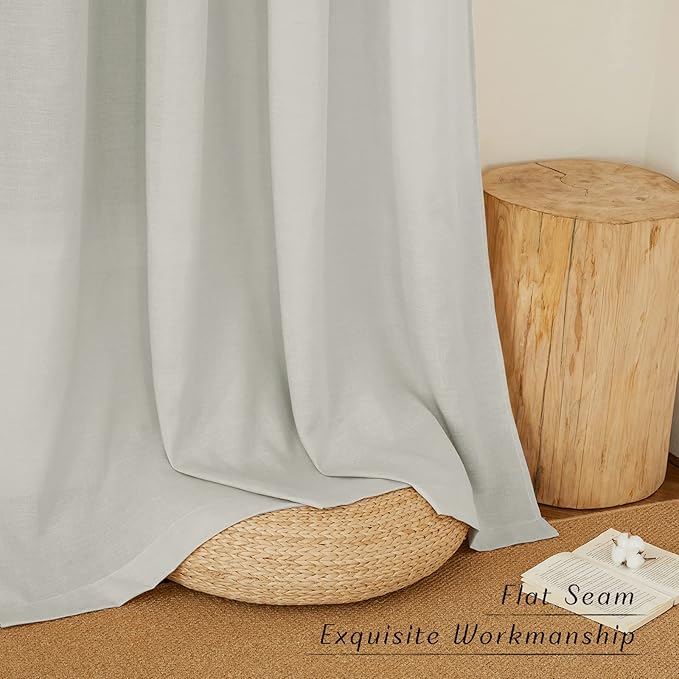 NICETOWN Gray Linen Kitchen Curtains 36 inch Length, Decorative Thick Flax Small Window Treatments Privacy Assured with Light Filtering for Bedroom/Bathroom, W55 x L36, 2 Panels