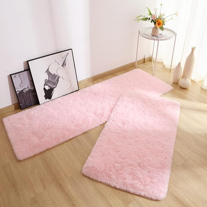 Chicrug Soft Runner Rug for Bedroom Living Room Plush Fluffy Rugs 2x6 Feet, Shag Furry Runner Rug Carpet Non Shedding for Nursery Children Kids Girls Room Home Decorative, Pink