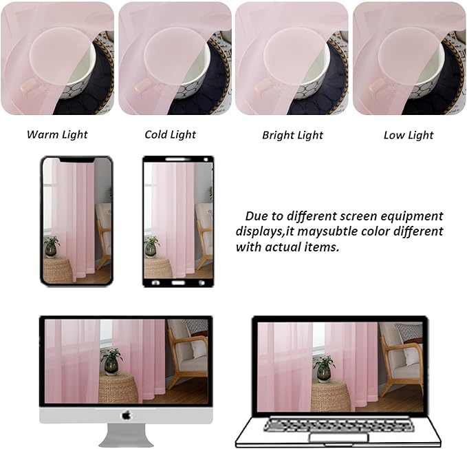 Chyhomenyc Blush Pink Sheer Curtains 90 Inches Long 2 Panels, Light Filtering Blush Pink Curtains for Living Room, Soft Gentle Voile Rod Pocket Bedroom Window Drapes, 59Wx90L Inch, 2PCS