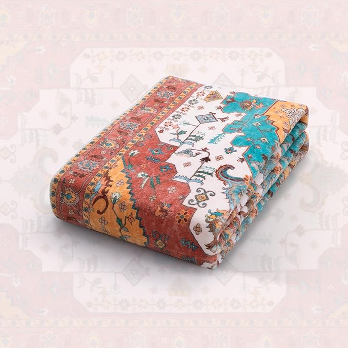SERISSA Boho Rugs for Entryway, 2x3 Orange Entryway Rug Non-Slip Washable Small Area Rug, Ultra Soft Oriental Vintage Low-Pile Indoor Door Mat Floor Carpet for Entrance Bedroom Kitchen Bathroom