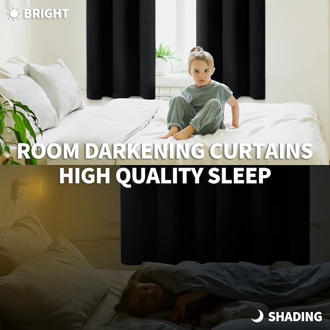 BGment Blackout Curtains - Grommet Thermal Insulated Room Darkening Bedroom and Living Room Curtain, Set of 2 Panels (38 x 54 Inch, Black)
