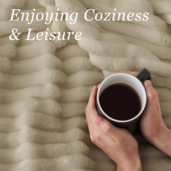 BEDELITE Blankets Queen Size for Bed, 300GSM Soft & Warm Fleece Blanket, Decorative and Giftable Striped Linen Blankets for Women, Men, 90"x90"