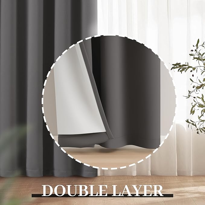 Yakamok Dove Grey 100% Blackout Curtains Grommet Window Treatments with 2 Thick Layers-Light Gray Room Darkening Thermal Insulated Drapes Set of 2 for Bedroom Living Room 52 Inches by 72 Inches length