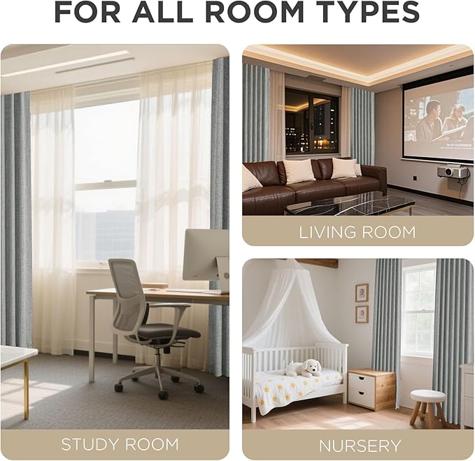 Joydeco Linen Blackout Curtains for Bedroom - 100% Light Blocking 1 Panels, Light Grey Drapes 100" W x 120" L, Thermal Insulated Room Darkening Curtains for Living Room, Rod Pocket & Back Tabs