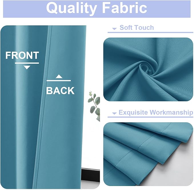 Simplebrand Ava Turquoise Short Blackout Curtains for Bedroom 45 Inches Long 2 Panels Set, Solid Thermal Insulated, Energy Saving Window Treatment Curtains Blackout Drapes, W40 x L45 Inch, Turquoise