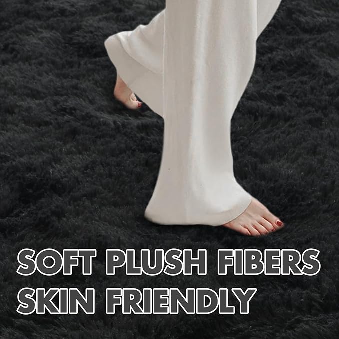 7x10 Ft Extra Large Shag Rugs for Living Room, Ultra Soft Fluffy Furry Area Rugs for Bedroom Indoor Floor, Aesthetic Carpet for Kids Home Decor (Black)