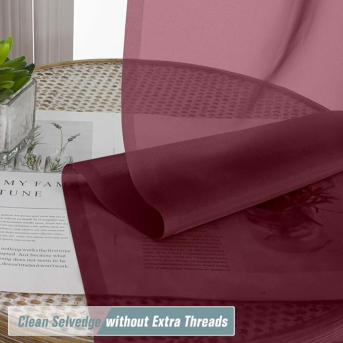 Sheer Curtains 84 Inches Long 2 Panels, Elegant Airy Transparent Light Filtering Window Curtains, Window Drapes for Christmas Party, Dual Rod Pocket Design, Burgundy, 2x42Wx84L Inches