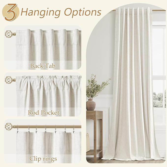 Guken Cream 100% Blackout Curtains 100 Inch Wide by 120 Inch for Living Room Bedroom Back Tab Thermal Insulated Black Out Linen 1 Drapes Room Darkening Window Curtains,1 Panel