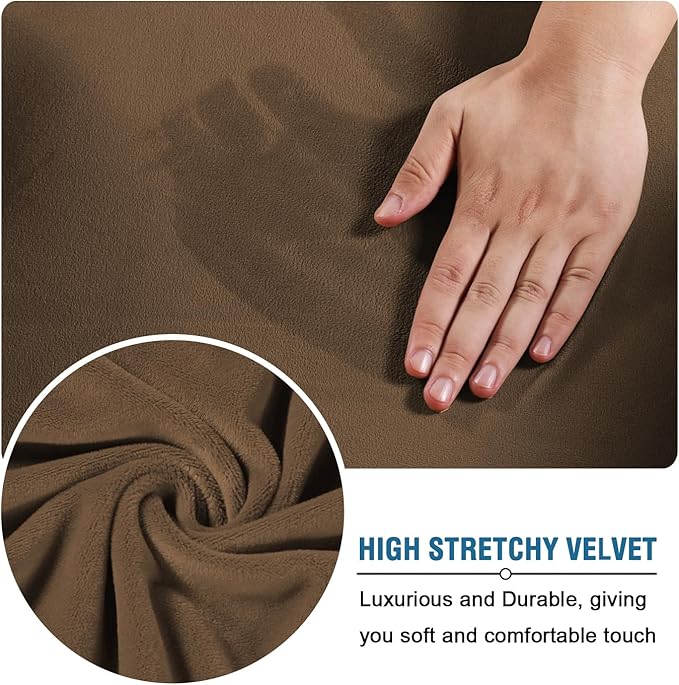 H.VERSAILTEX High Stretch Sofa Slipcover 4 Piece Cover Velvet Furniture Protector Form Fit Thick Velvet Extra Large Sofa Cover for 3 Cushion Couch Width Up to 97 Inch (Large Sofa, Bronze Brown)