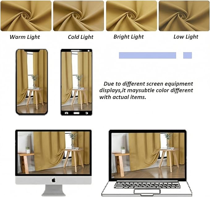 Simplebrand Ava Bright Gold Blackout Curtains for Bedroom 84 Inch Length 2 Panels Set, Solid Thermal Insulated Privacy Living Room Window Treatment Curtains Blackout Drapes, W50 x L84 Inch
