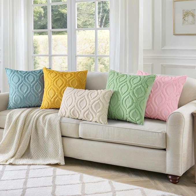 decorUhome Summer Throw Pillow Covers 18x18 Inch Set of 2, Soft Plush Faux Wool Light Sage Green Solid Couch Pillow Covers, Accent Farmhouse Neutral Square Pillow Cases for Sofa Bed Living Room