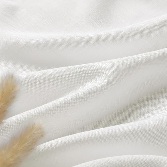 Off White Linen Curtains 92 inches Long for Bedroom Back Tab Light Filtering Privacy Sheer White Curtains Modern Farmhouse Coastal Decor Cotton Textured Gauze Curtain for Living Room 2 Panel Set