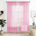 SpaceDresser Check Sheer Curtains 84 Inches 2 Panels Set, Rod Pocket Plaid Window Curtain for Living Room, Pink Semi Sheer Drapes for Kitchen Bedroom Children Room Yard（Pink, 52W x 84L）