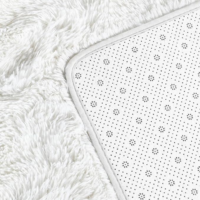 Deerhoo Large Shag Area Rugs 8 x 10, Plush Fuzzy Rugs for Living Room, Ultra Soft Fluffy Furry Rug for Bedroom, Indoor Carpet Nursery Rugs for Kids Room Home Decor, White