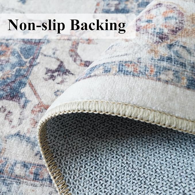 10x14 Washable Vintage Area Rug: Indoor Extra Large Rugs for Living Room Soft Stain Resistant Carpet with Non-Slip Backing Thin Accent Low Pile Print Floor Mat for Bedroom Dining Room(10x14 Brick)