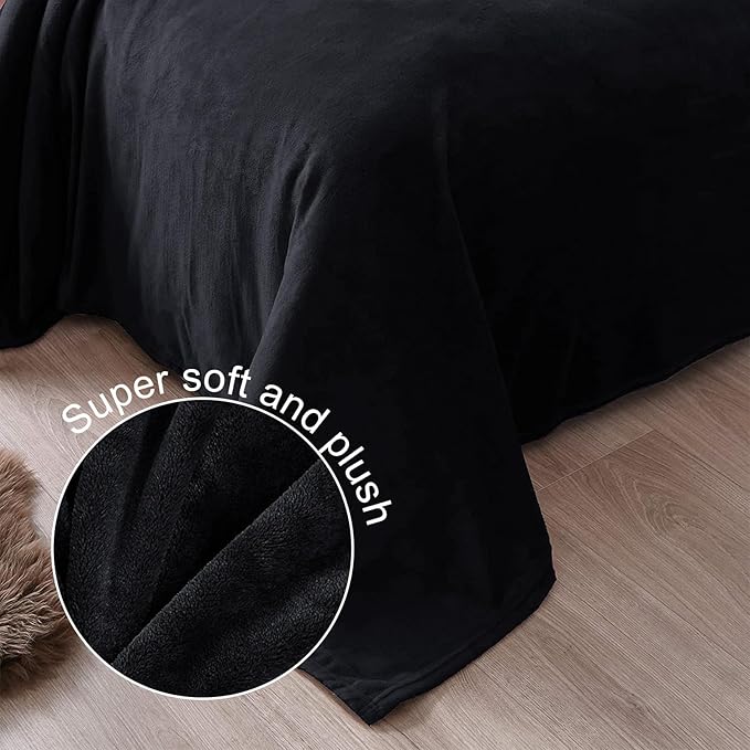 Exclusivo Mezcla Fleece Blanket Twin Size for Bed, Super Soft and Warm, All Season, Cozy, Plush, Lightweight, 60x80 Inches Black