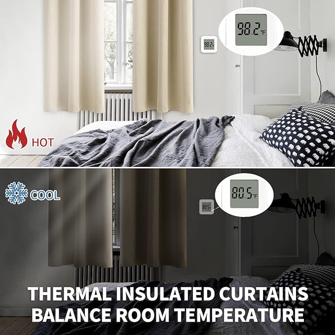 BGment Room Darkening Curtains 63 Inches Long - Grommet Thermal Insulated Drapes Window Treatment Curtains for Bedroom, 2 Panels, 52 x 63 Inch, Beige