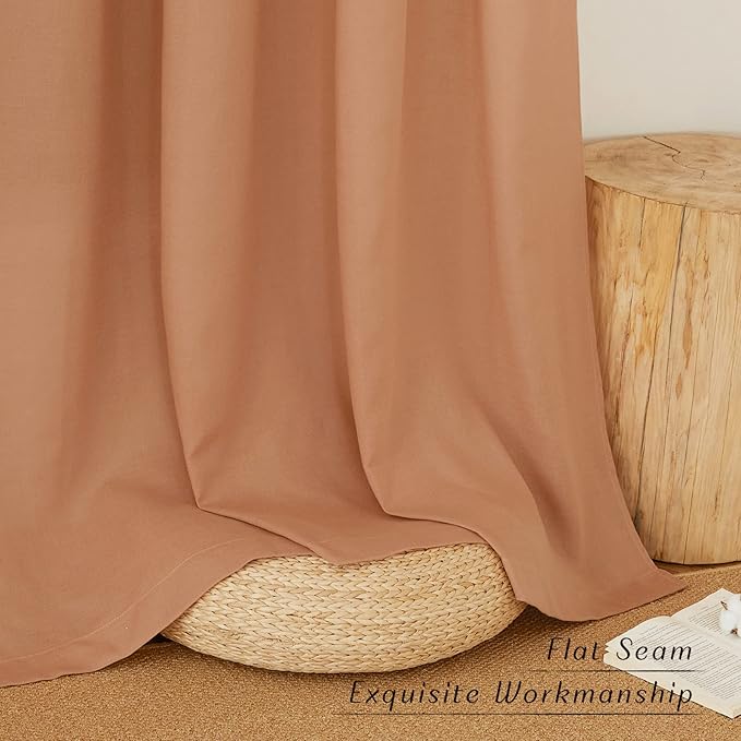NICETOWN Flax Linen Burnt Orange Curtains 120 inches Long, Grommet Thick Linen Blend Privacy Added with Light Filtering Window Treatments for Bedroom/Living Room, W55 x L120, Set of 2