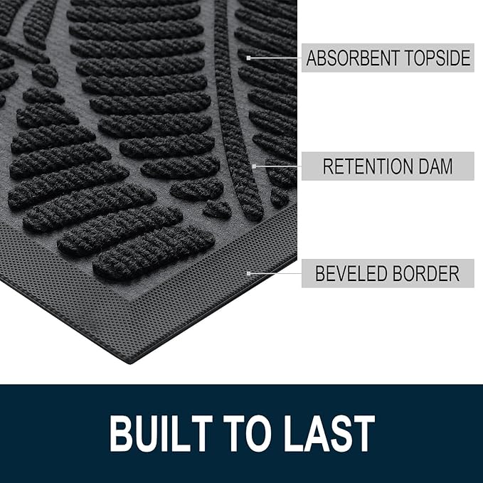 Colorxy Waterproof Doormat, Sturdy Natural Rubber Front Indoor Mat, Non Slip Low Profile Indoor Outdoor Door Mats, Stain and Fade Resistant Floor Mat, Easy Clean Patio Entrance Mat, 71''x47'', Black