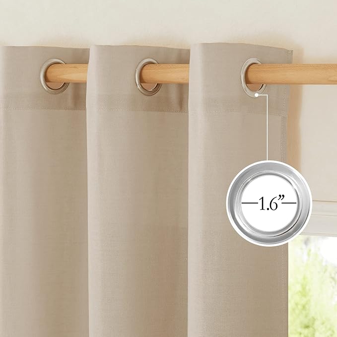 NICETOWN Taupe Linen Kitchen Window Curtains Over Sink, Grommet Thick Linen Taupe Short Window Treatments Privacy Assured with Light Filtering for Bedroom/Bathroom, W34 x L36, 2 Panels
