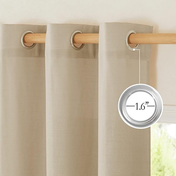 NICETOWN Linen Angora Curtains for Living Room, Grommet Privacy Assured Semi Sheer with Light Filtering Thick Flax Linen Drapes for Bedroom Porch/Patio, W55 x L108, 2 Panels