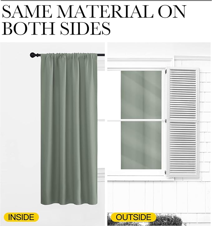 NICETOWN Window Curtains Blackout Drapes - Thermal Insulated Solid Rod Pocket Blackout Curtains/Draperies for Living Room (Greyish Green, One Pair, 52 by 63-Inch)
