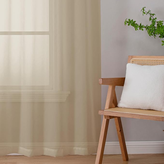 Chyhomenyc Taupe Sheer Valances for Windows - Light Filtering Small Kitchen Curtains, Rod Pocket Short Top Window Treatment Decor for Living Room Bathroom Basement, 42Wx16L inches, 2 Panels