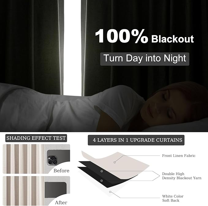 Oatmeal 105 Inch Long Curtains for Living Room Custom,Sun Blocking Elegant Internet Farmhouse Curtains Burg for Bedroom Aesthetic Thermal Blackout Drapes Fabric Thick 2panels Back Tab Hooks Pleated