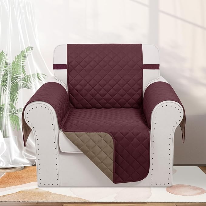 Recliner Chair Covers Reversible Sofa Cover Couch Cover for Pets Lazy Boy Furniture Protector(23''Chair,Burgundy/Camel)