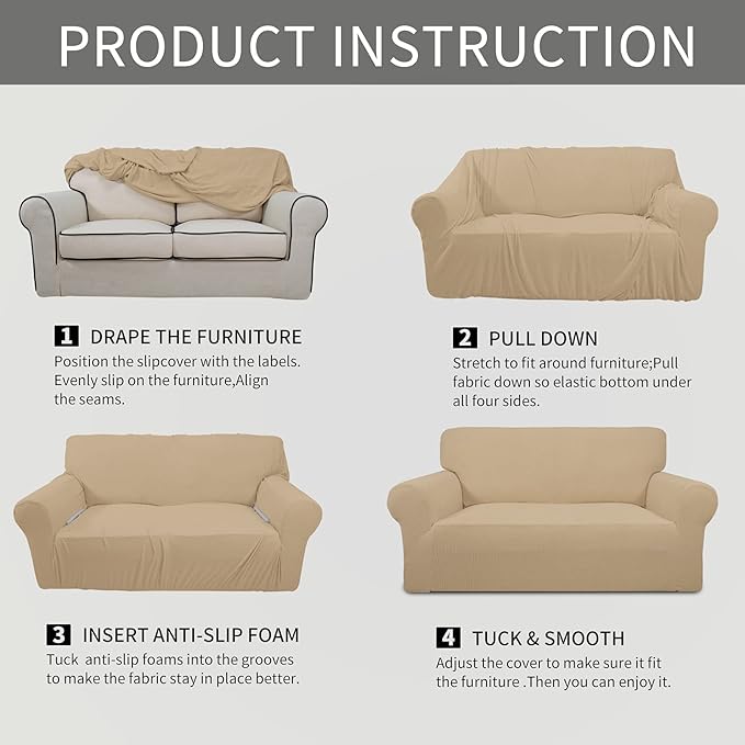 Easy-Going Stretch Chair Sofa Slipcover 1-Piece Couch Sofa Cover Furniture Protector Soft with Elastic Bottom for Kids, Pet. Spandex Jacquard Fabric Small Checks (Chair, Sand)