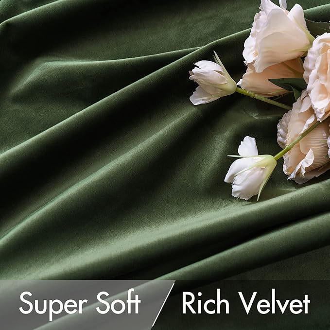 MIULEE Velvet Curtains 66 Inch Wide - Extra Wide Luxury Room Darkening Curtains for Sliding Door Bedroom Living Room Thermal Insulated Window Drapes Back Tab, Olive Green, W 66 x L 84 inch 2 Panels