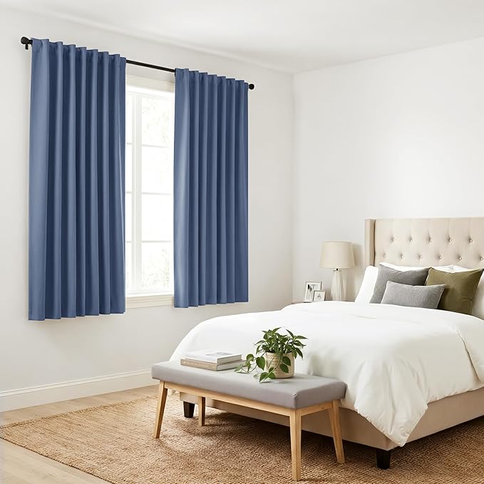 PONY DANCE Short Curtains for Small Window - Light Filtering Tiers Thermal Drapes Room Darkening Energy Saving for Bathroom Kitchen Decor, 42 W x 36 L, Blue Haze, 2 Panels