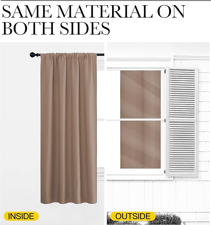 NICETOWN RV Blackout Curtains for Camper Windows, Window Treatment Thermal Insulated Rod Pocket Small Blackout Draperies/Drapes for Bedroom/Kitchen (Cappuccino, Set of 2, 34" Wide by 36" Long)