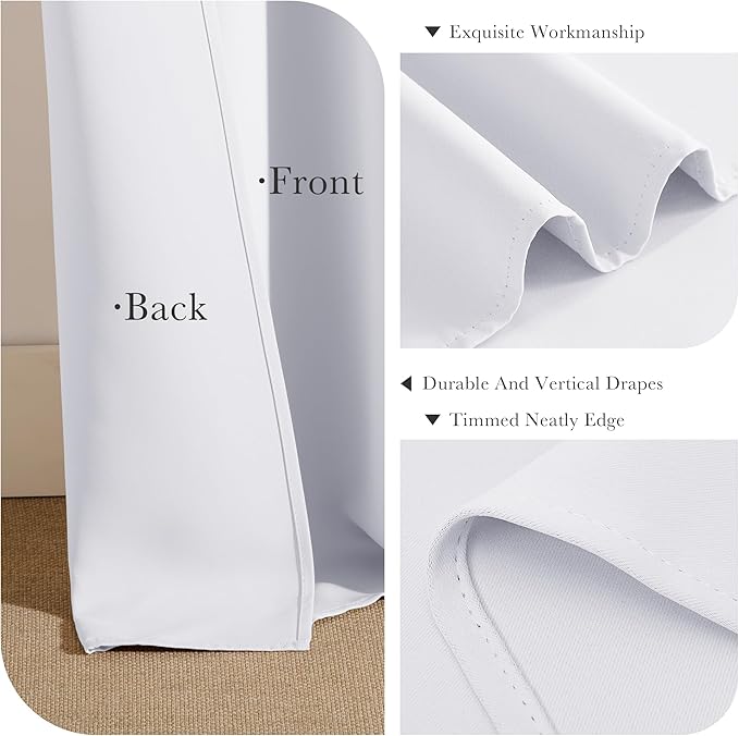 PONY DANCE Living Room Curtains - 42 W x 90 L, Pure White Long Blackout Panels Set Window Treatments Thermal Insulated Light Blocking Back Tab/Rod Pocket Curtain Drapes, Double Pieces