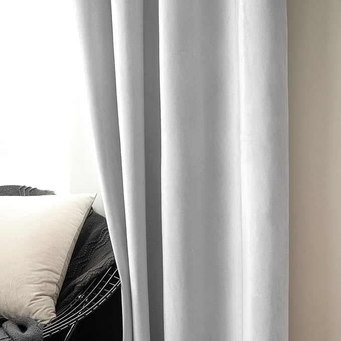 MIULEE 2 Pieces Greyish White Extra Long Velvet Curtains Exquisite & Elegant Grommet Thermal Insulated Soundproof Room Darkening Light Blocking Black Out Drapes for Living Room Bedroom 52 x 108 Inch