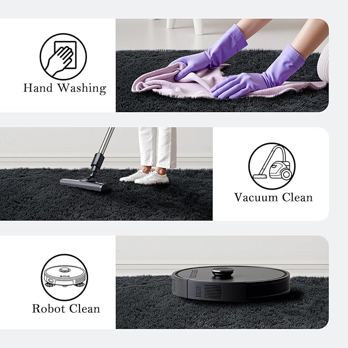Area Rugs 10x14 Living Room, Shaggy Carpet Soft Plush Furry Bedside Rug Large Area Rugs for Bedroom Kids Girls Boys Home Decor Anti Slip(10 x 14, Black)