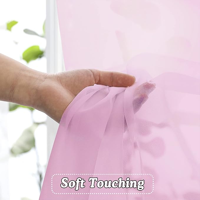 OVZME Light Pink Sheer Curtains 36 inch Length Kitchen Tiers Short Voile Curtains/Drapes Solid Sheers Cafe Curtains Voile Bathroom Small Half Window Curtains 2 Panels Set, Rod Pocket, 42" Wx36 L