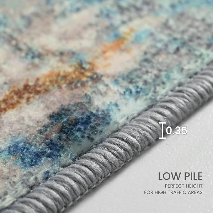 Entryway Rug 3x5 Blue Bedroom Area Rug Washable Non Slip Abstract Boho Rugs for Indoor Entry, Kitchen, Classroom, Bathroom, Kids Girls Room, Office, College Dorm Small Carpet