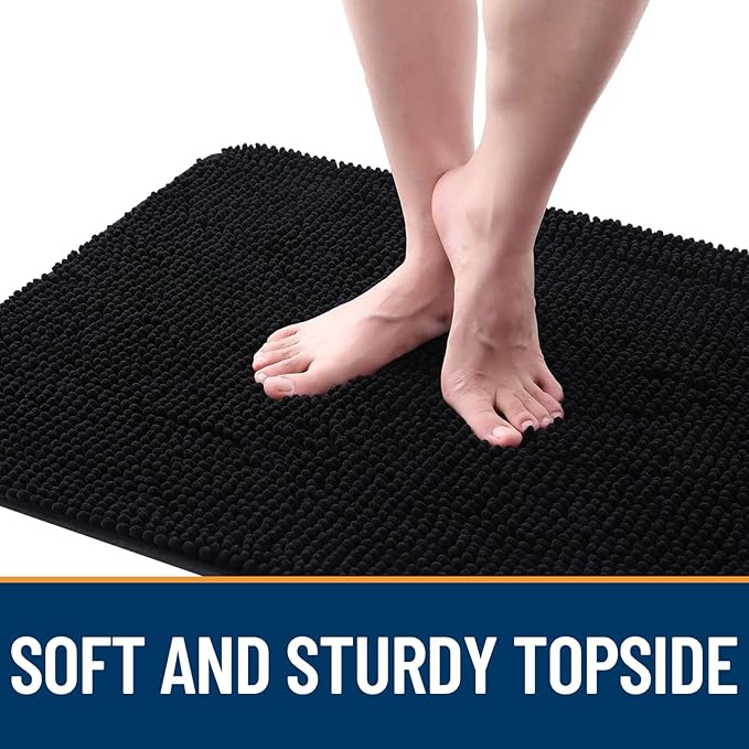 OLANLY Dog Door Mat for Muddy Paws 30x20, Absorbs Moisture and Dirt, Absorbent Non-Slip Washable Doormat, Quick Dry Chenille Mud Mat for Dogs, Entry Indoor Entryway Carpet for Inside Floor, Black