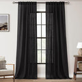 Black Linen Curtains 102 inches Long for Bedroom Back Tab Light Filtering Privacy Semi Sheer Black Curtains Living Room Boho Rustic Farmhouse Cotton Textured Gauze Curtain 2 Panel Set