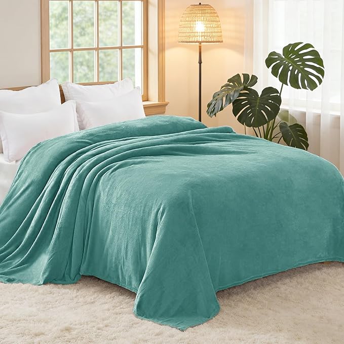 Exclusivo Mezcla Fleece Blankets Queen Size for Bed, Super Soft and Warm, All Season, Cozy, Plush, Lightweight, 90x90 Inches, Celadon