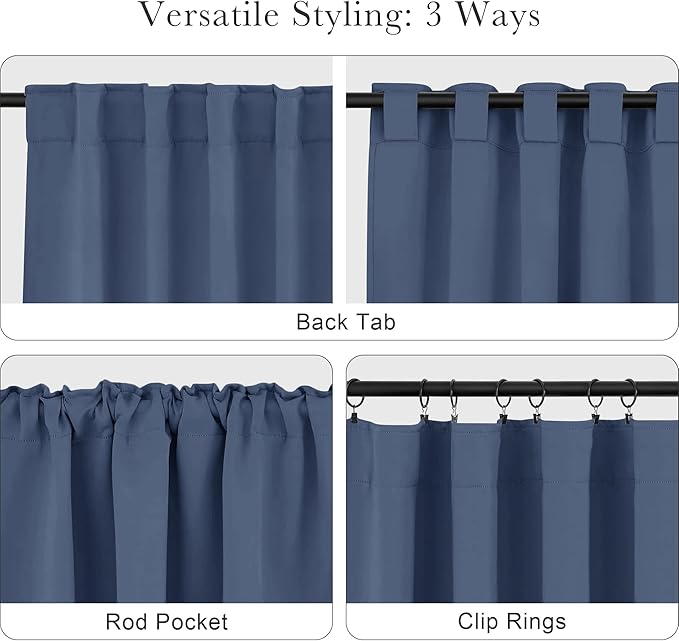 Pony Dance Blackout Curtains Thermal Insulated Window Treatment Panels Room Darkening Shade Drapes for Living Room Back Tab/Rod Pocket Bedroom Draperies, 34 x 72 Inch, Blue Haze, 2 Panels