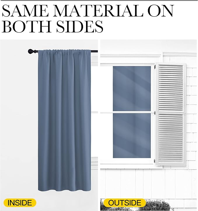 NICETOWN Blackout Curtains for Living Curtains, Triple Weave Home Decoration Thermal Insulated Solid Blackout Curtains & Drapes for Nursery (Stone Blue, Set of 2, 42-inch x 63-inch)