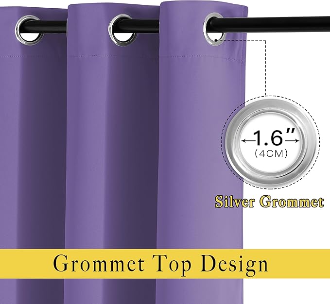 NICETOWN Bedroom Blackout Curtains Panels - Triple Weave Energy Saving Thermal Insulated Solid Grommet Blackout Draperies for Patio (80 inches by 108 Inch, Lilac Purple, Set of 2)